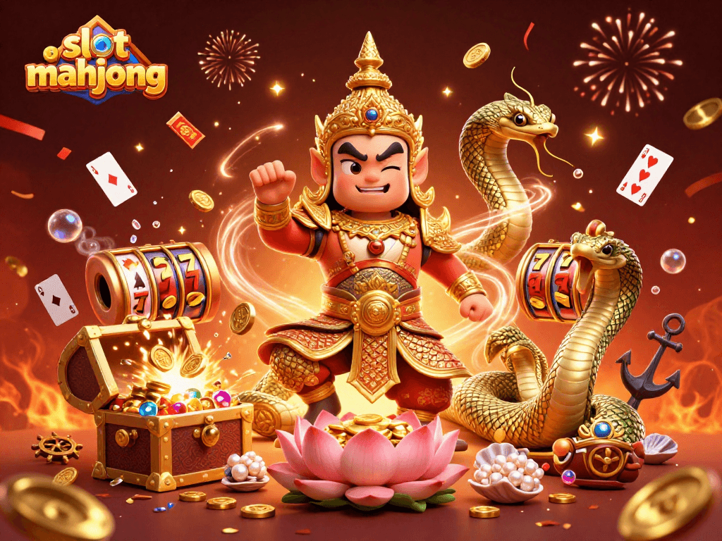 Experience thrilling gameplay with slot mahjong, featuring 3D guardians and vibrant casino elements.
