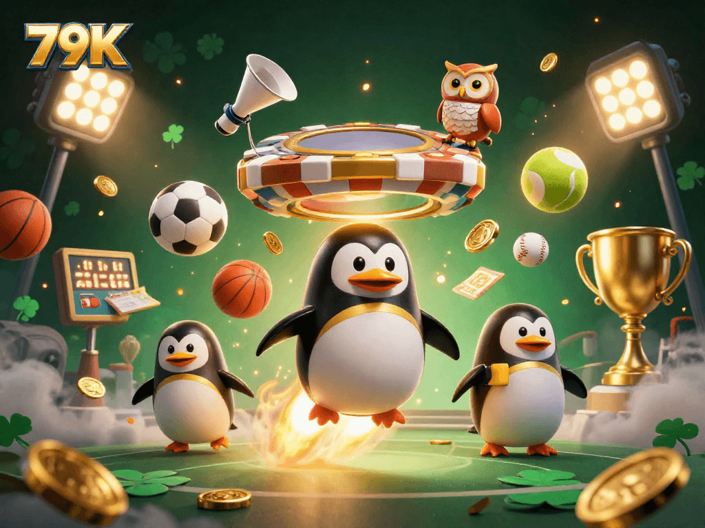 Acompanhe o 79K e a corrida das apostas com um pinguim de ouro e esportes dinâmicos.