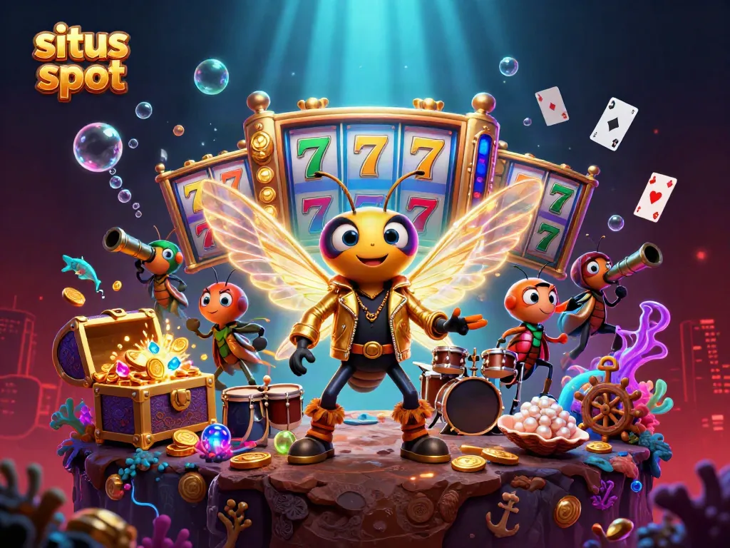 Experience the thrill of situs slot with this vibrant and dynamic 3D casino illustration.