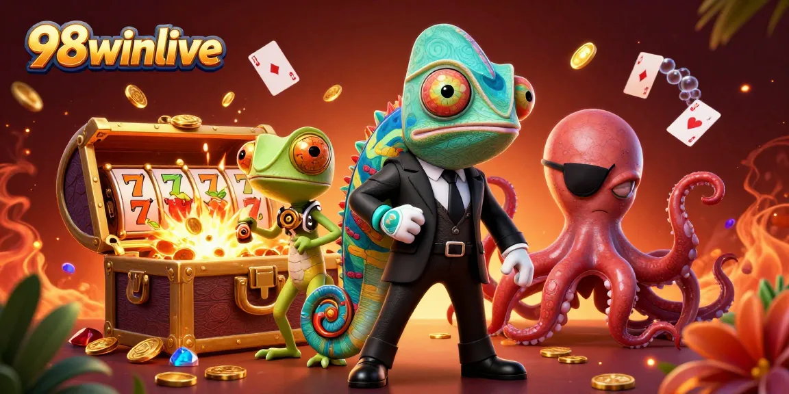 Engage with the dynamic universe of 98winlive featuring vibrant casino game elements and characters.