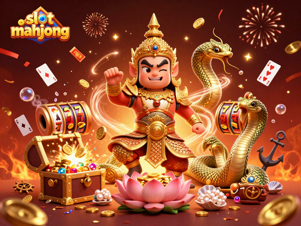 Experience thrilling gameplay with slot mahjong, featuring 3D guardians and vibrant casino elements.