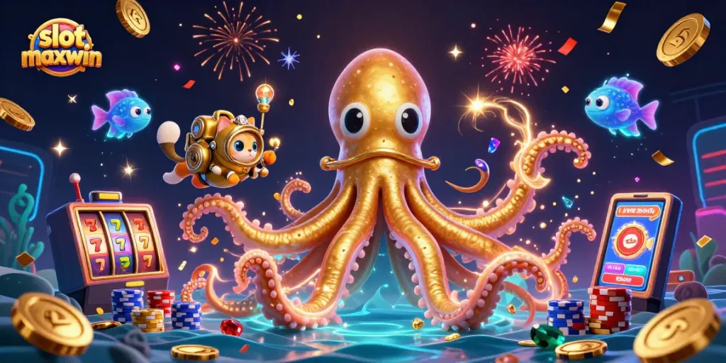 Experience slot maxwin thrills with dynamic kraken, diving cat, and vibrant casino elements!