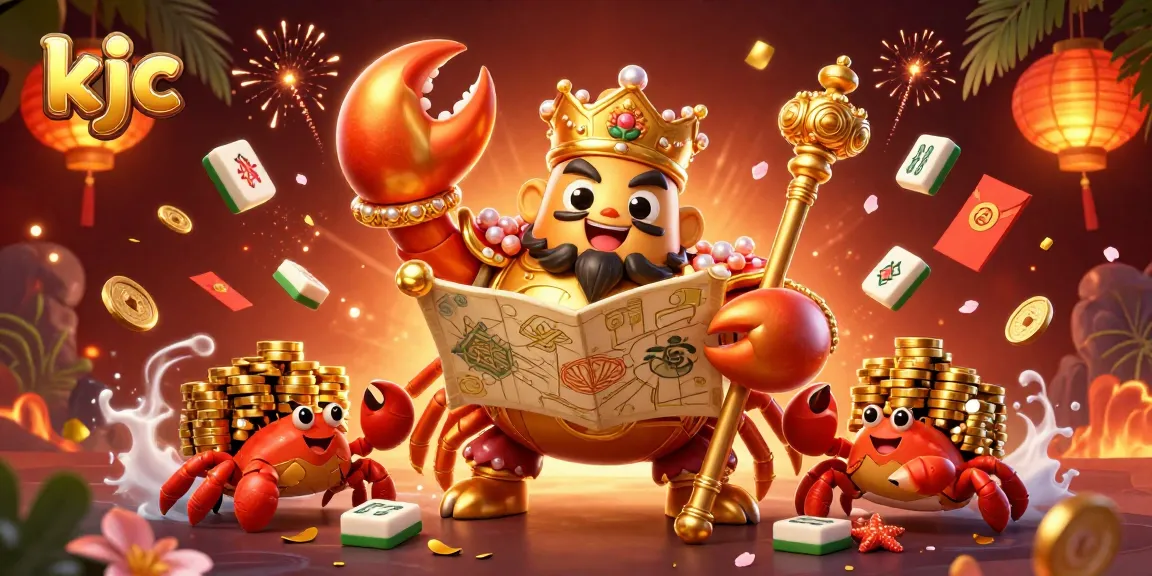 Engage in thrilling adventures with KJC as the golden crab emperor rules over treasures of the gambling world.