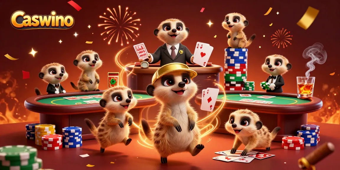 Experience the thrilling action at Caswino Casino with a lively meerkat casino scene.
