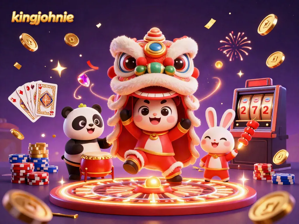 Experience the vibrant excitement of kingjohnnie with colorful gambling elements and festive characters.