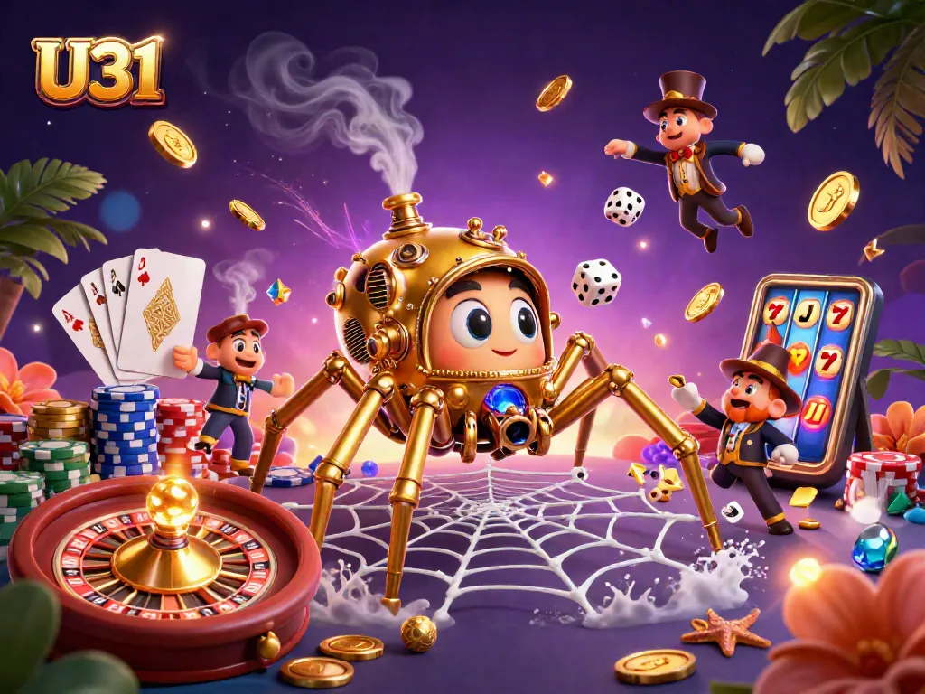 Experience thrilling U31 gameplay in a vibrant casino illustration featuring dynamic characters and elements.