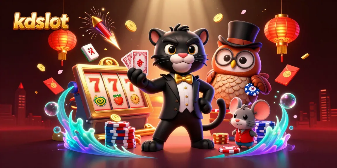 Experience kdslot excitement with stylish characters and vibrant casino elements in a dazzling 3D illustration.