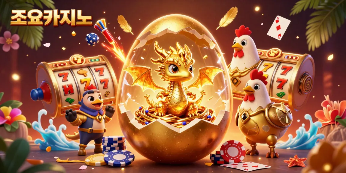 Experience thrilling fun at 조이카지노 with dazzling golden dragon and vibrant casino elements.