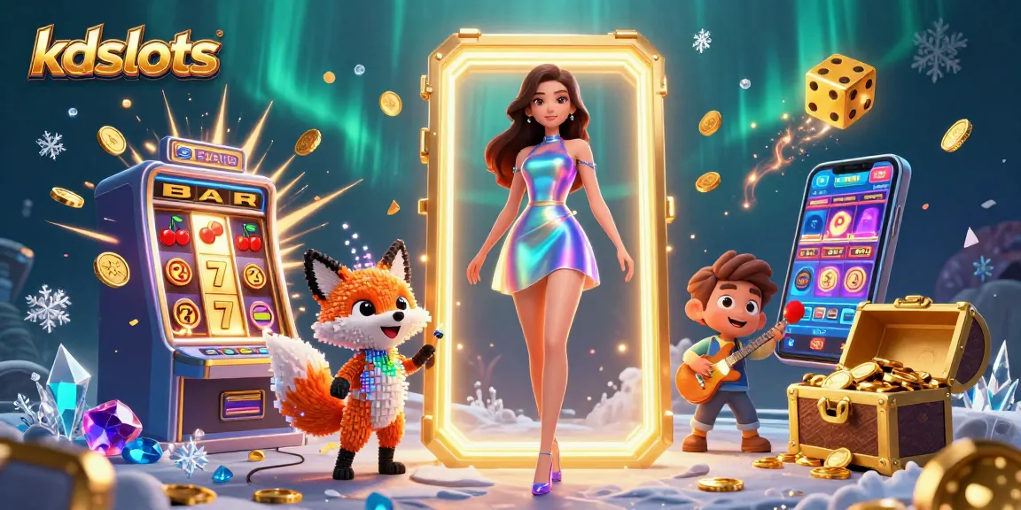 Experience exciting gameplay with kdslots as vibrant slot machines burst open in a colorful 3D scene.