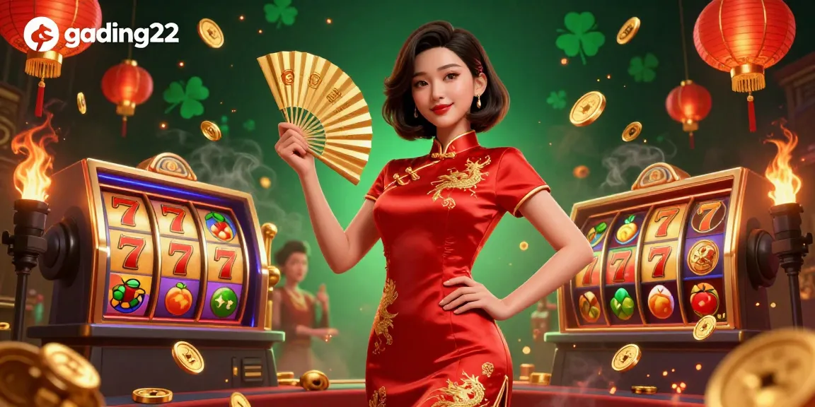 Experience thrilling slot gameplay with gading22 in a vibrant and detailed casino illustration.