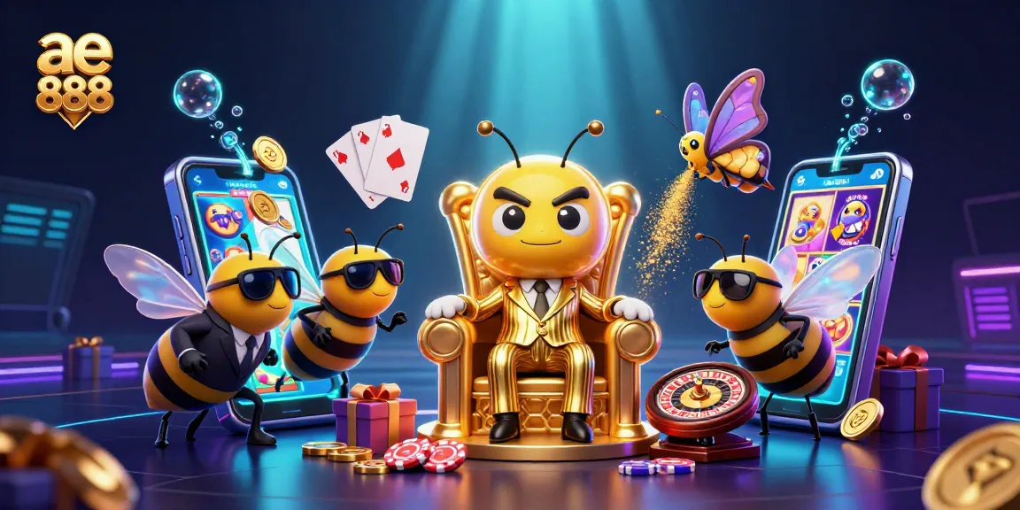 ae 888 showcases a vibrant casino scene with a bumblebee mob boss amidst thrilling gaming elements