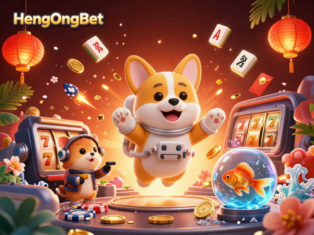 Engage in thrilling gameplay at HengOngBet with a vibrant space casino scene featuring fun characters and rich elements.