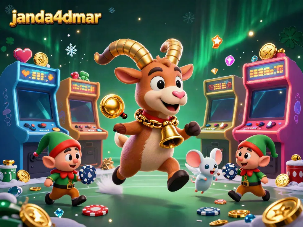 Partai JANDA4DMAR yang penuh warna dalam kasino karnaval dengan karakter 3D kartoon.