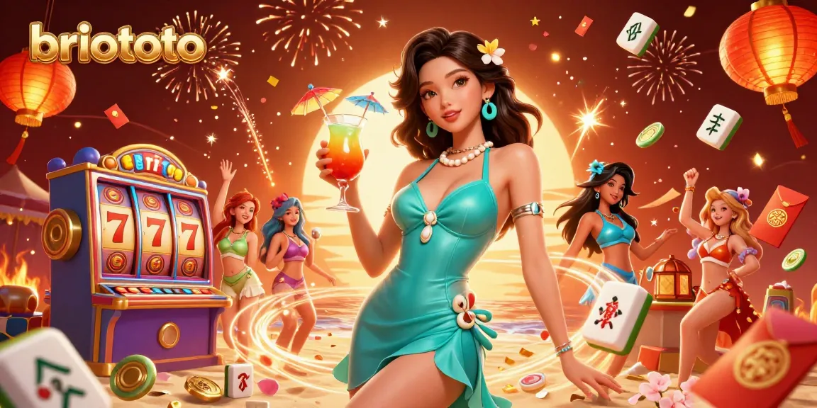 Experience briototo's thrilling casino vibes with colorful slot machines and festive elements.