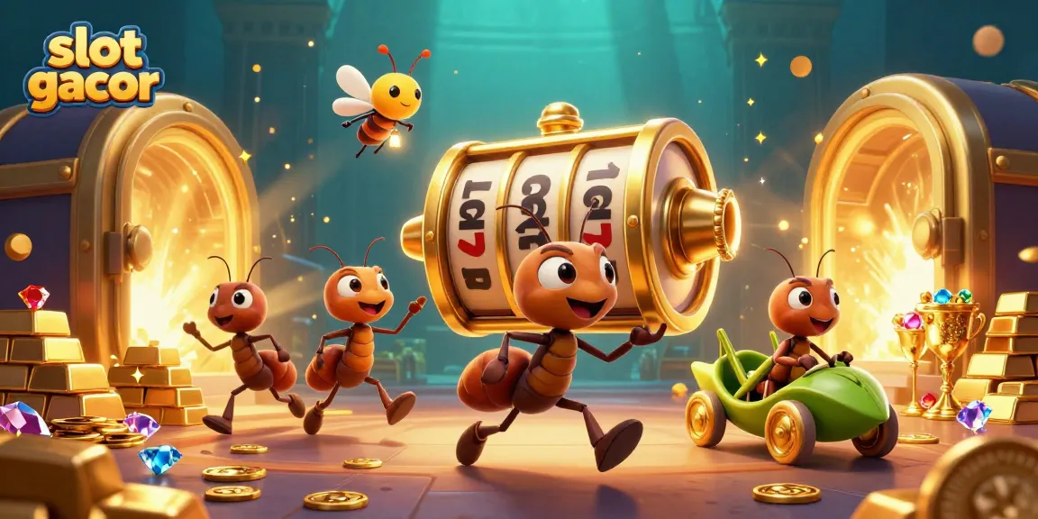 Slot gacor menampilkan tim semut 3D mencuri chip emas raksasa melalui terowongan kasino yang berkilau.