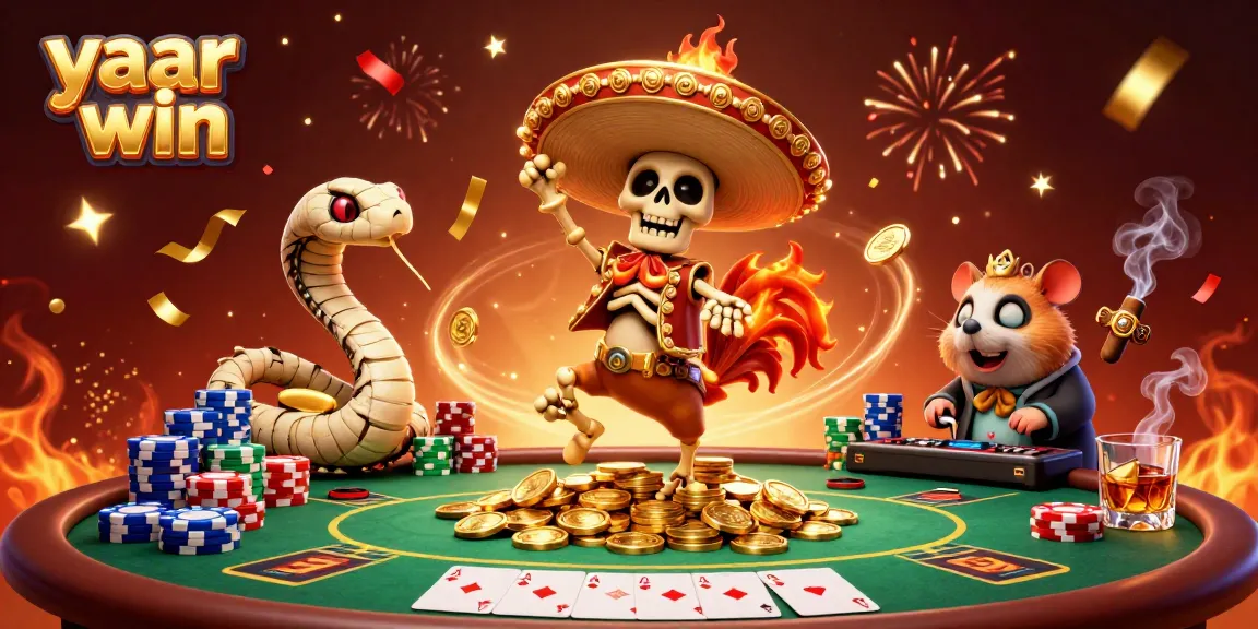 Play and win with yaar win as vibrant characters celebrate in a dynamic casino scene.
