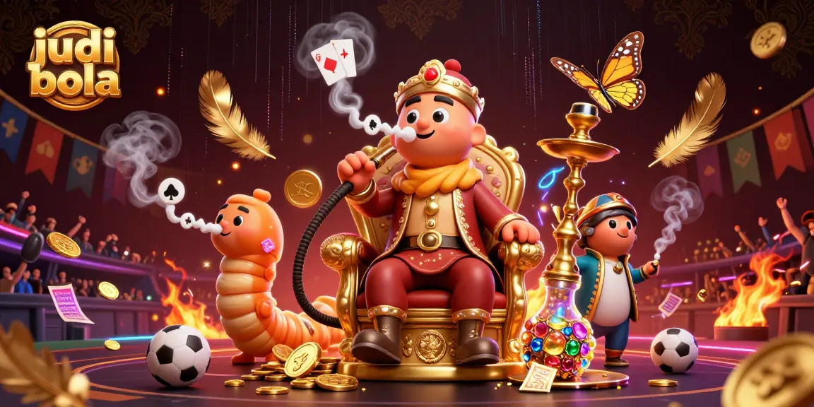 Engage in judi bola betting with an epic illustration featuring a caterpillar hookah-master amidst sports betting elements