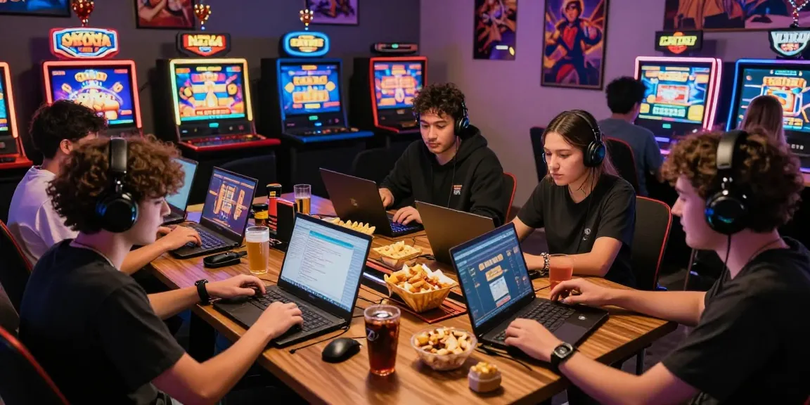 Pengalaman bermain slot gacor yang energik dengan teman-teman di ruang gaming.