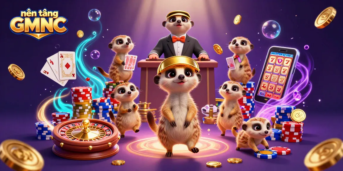Meerkats operate the nền tảng GMNC casino, showcasing dynamic gambling elements and vibrant action.