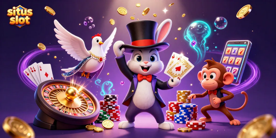 Menang di situs slot dengan koin emas yang mengalir di sekitar karakter kartun memikat