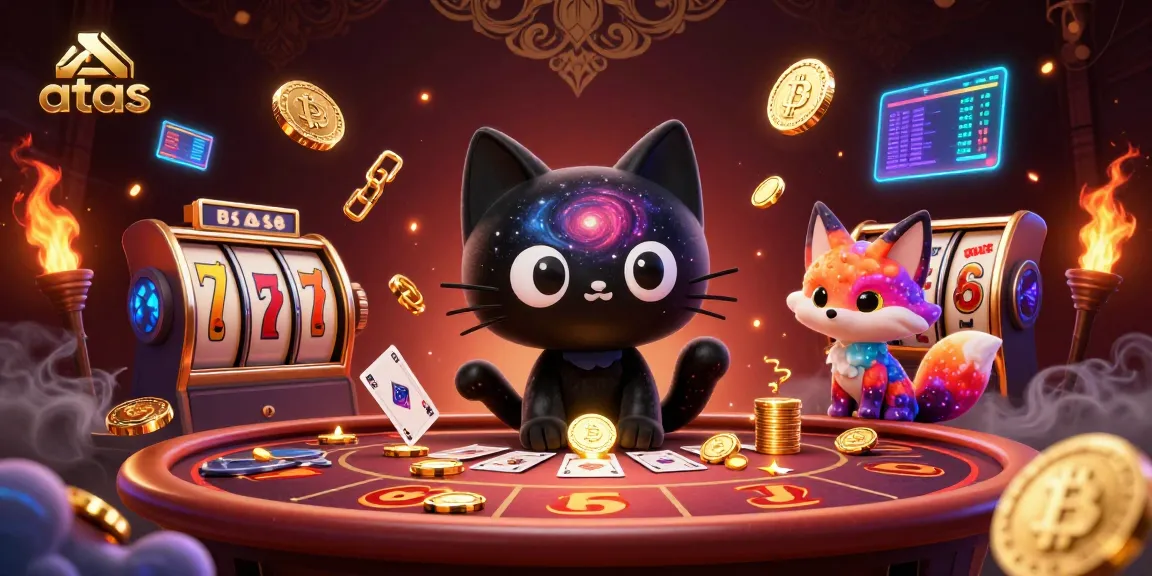 Experience the excitement of atas casino with a black hole cat pulling in winning chips and cards.