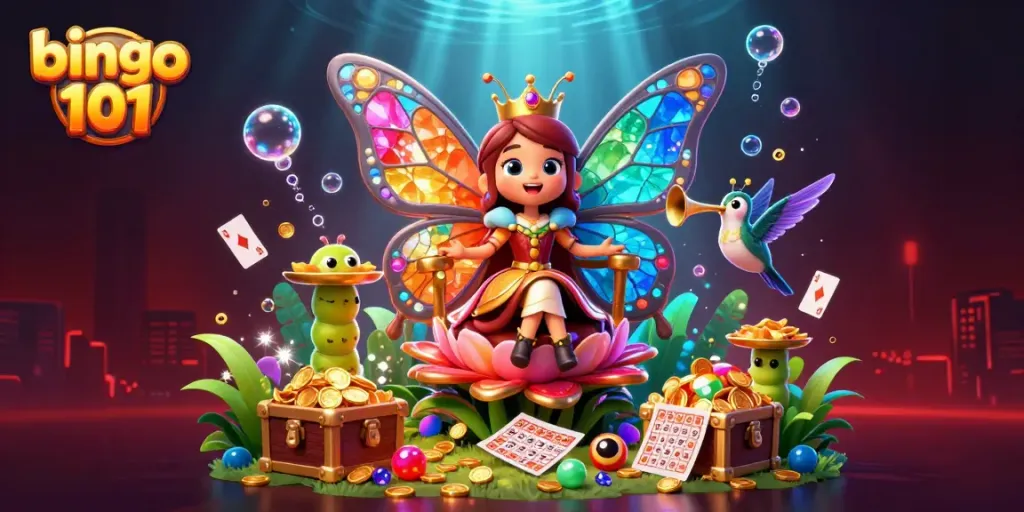 Bingo 101 showcases vibrant characters in a magical setting, emphasizing exciting online gaming.