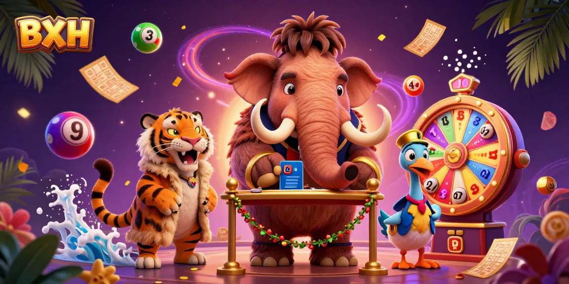 Join the excitement of BXH with a woolly mammoth bouncer and a saber-tooth tiger VIP amid colorful lottery elements.