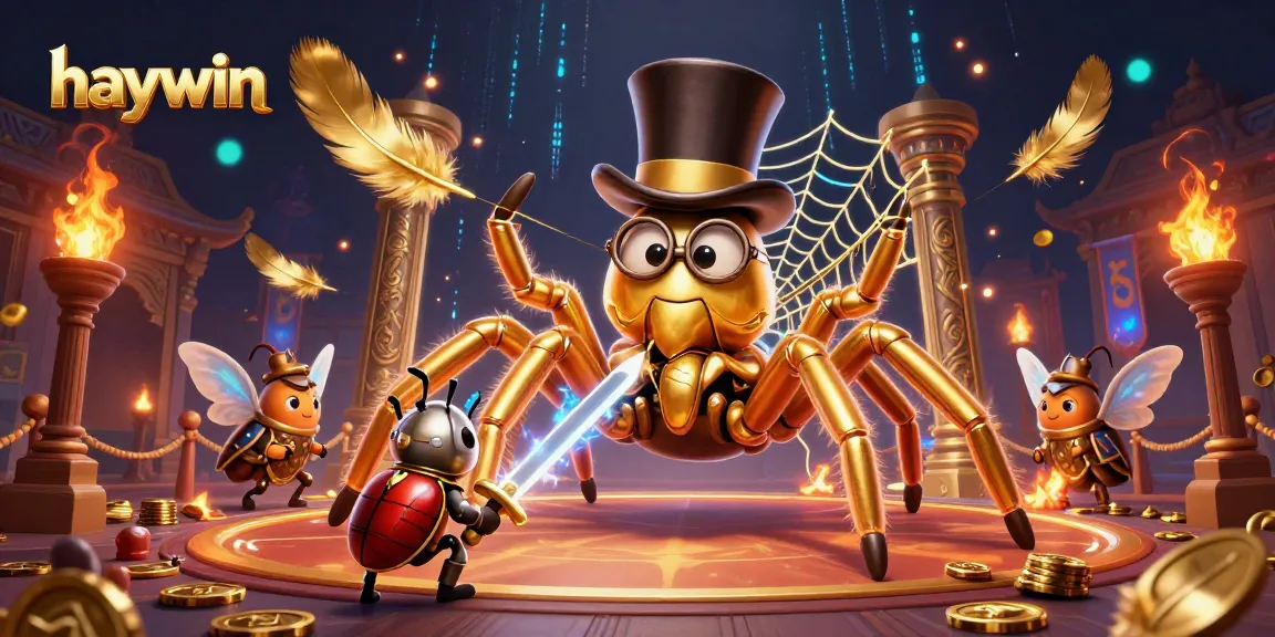 Haywin captures the excitement of gaming with a giant tarantula and knight in a rich 3D casino scene.