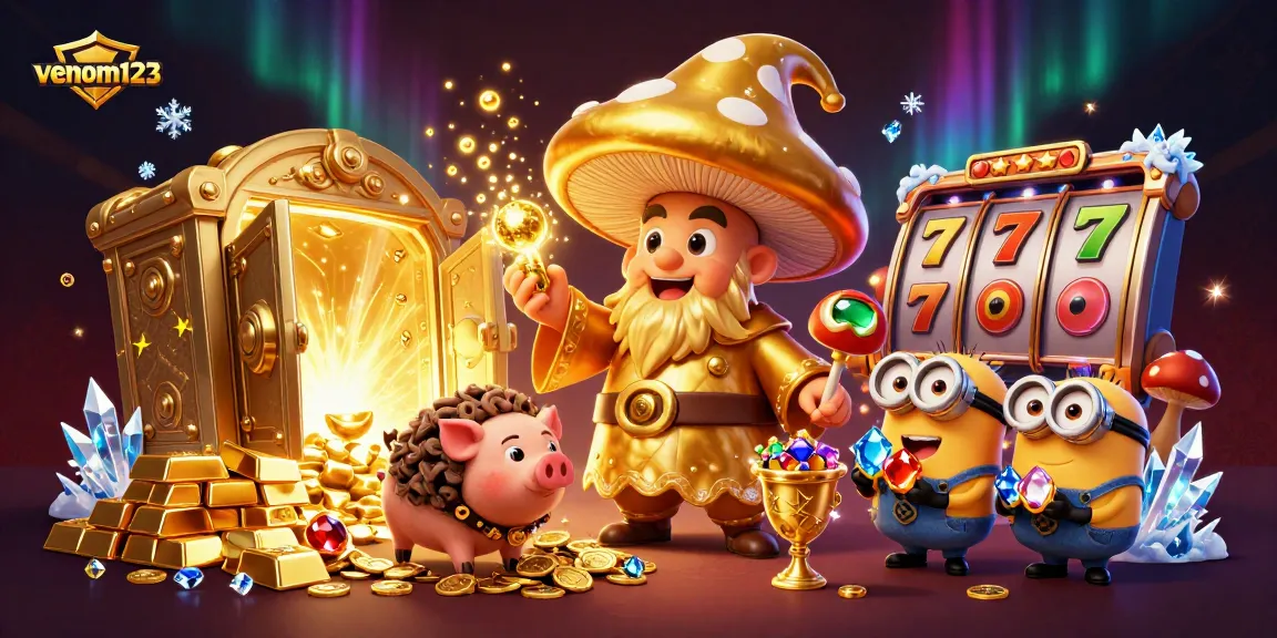 menangkan jackpot di venom123 dengan karakter slot emas dan pig truffle berkilauan