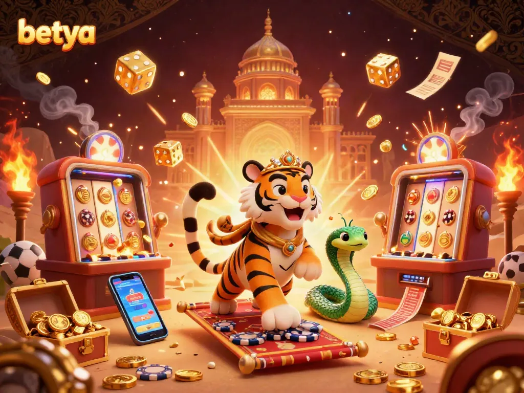 Place bets with betya as a tiger sultan and genie explore thrilling gambling adventures.