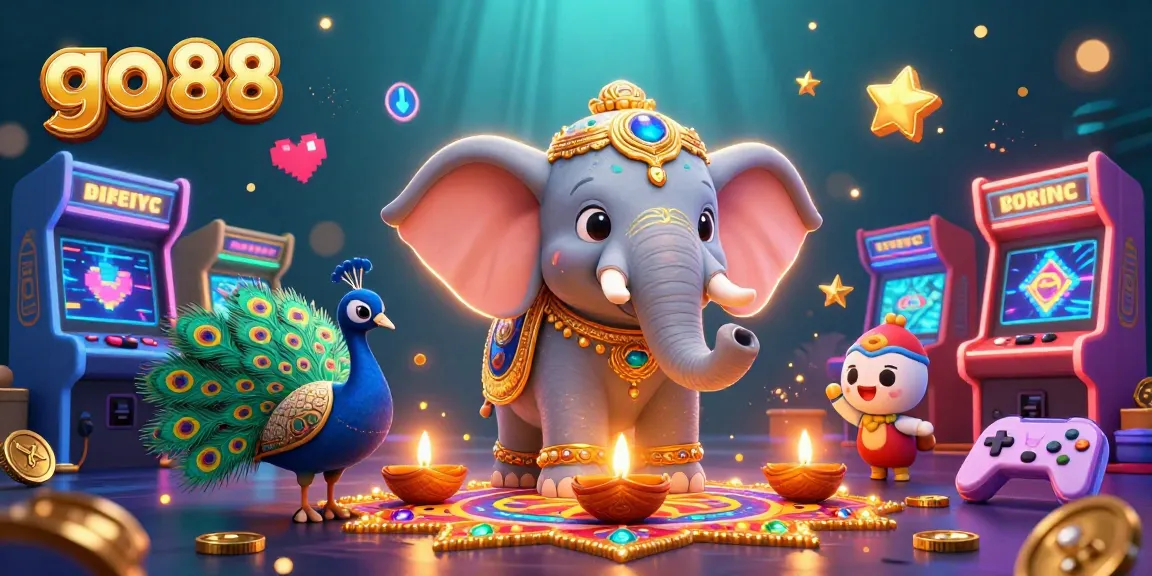 Experience the excitement of go 88 with a vibrant casino-themed illustration filled with animated characters and game elements.