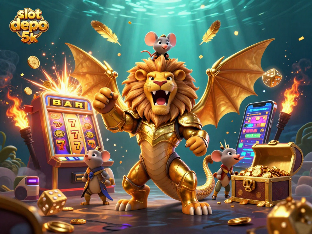 Spin and win at slot depo 5k with exciting jackpot illustrations and casino elements