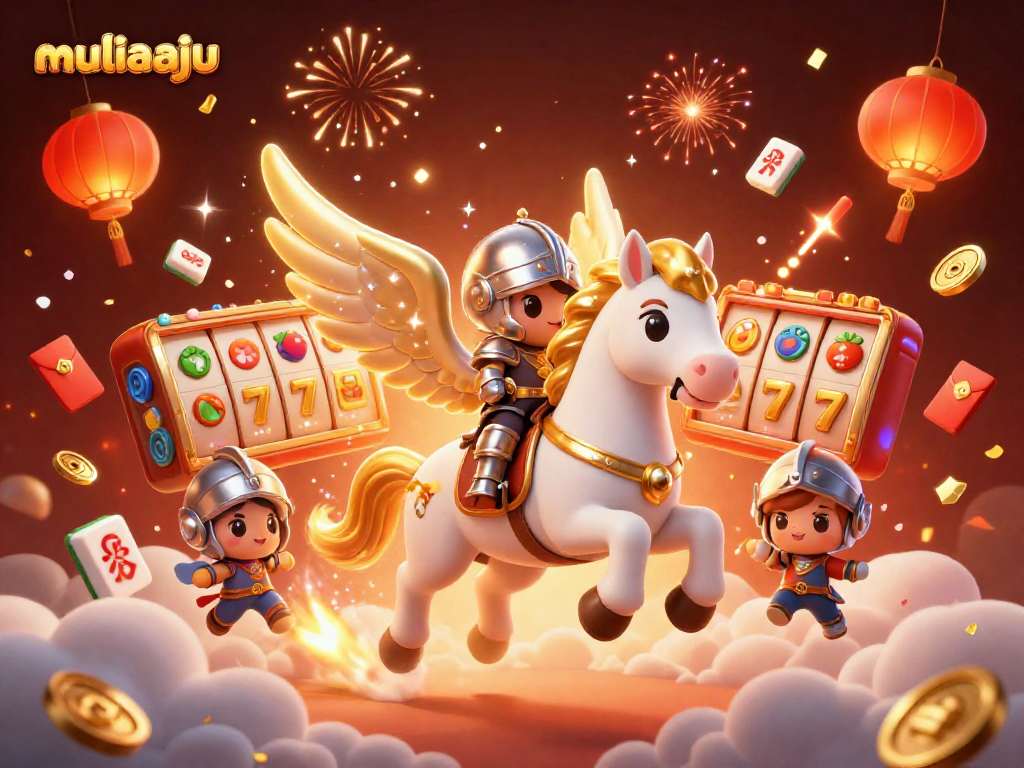 Experience thrilling jackpots at muliaaju with a lively scene of a celestial horse and lucky elements.