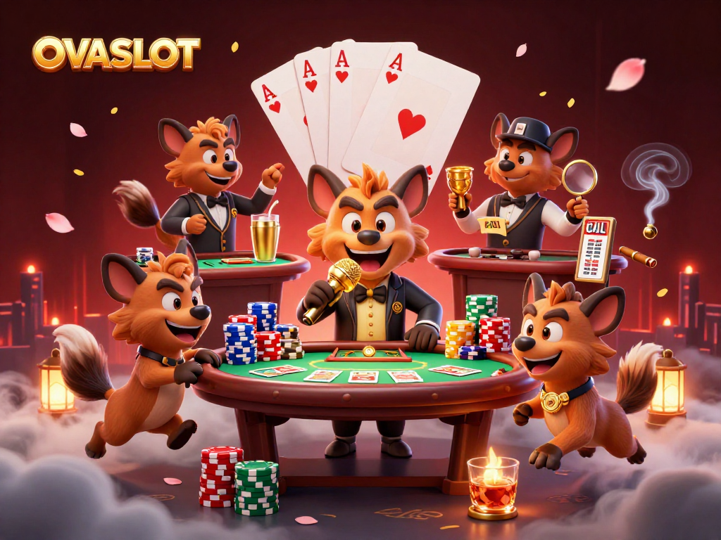OVASLOT imagination thrives as hyenas engage in comedy, cocktails, and casino fun.