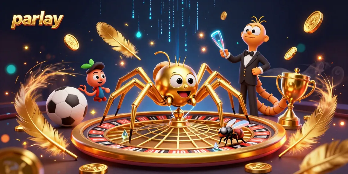 Engage in thrilling parlay betting with a golden spider and dynamic characters at a roulette-themed web.