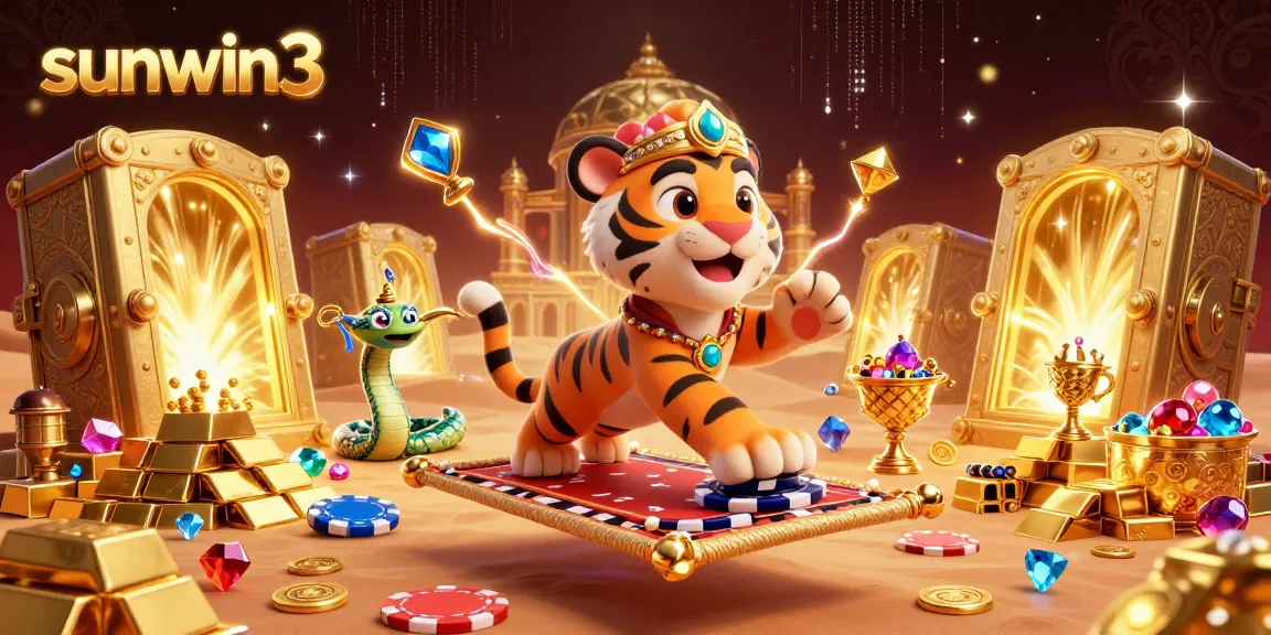 Experience the thrill of winning with sunwin3, featuring a vibrant casino scene of treasures and excitement.