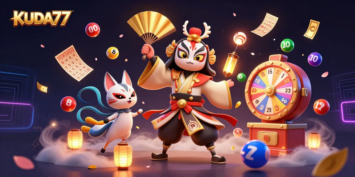 Mainkan slot di KUDA77 dengan elemen-elemen perjudian penuh warna dan dinamis dalam ilustrasi 3D.