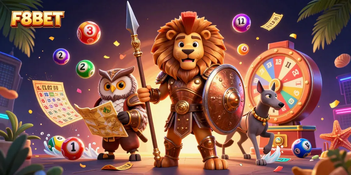 Experience thrilling gambling with F8BET through a vivid 3D illustration of a Spartan lion, owl, and greyhound.
