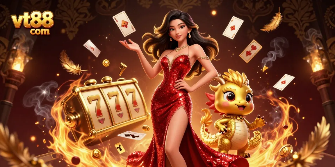 Engage in thrilling gameplay at vt88 com with elegant imagery of an Asian woman and a golden dragon.