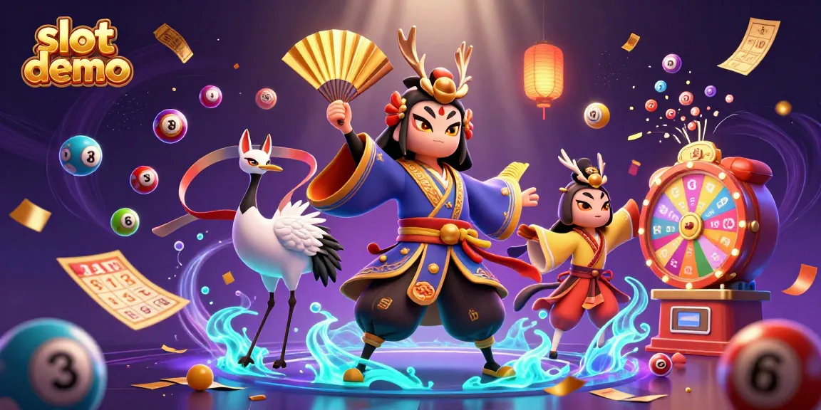 Slot demo menampilkan karakter menarik dan elemen permainan lotere yang menghibur dalam scene yang penuh warna.