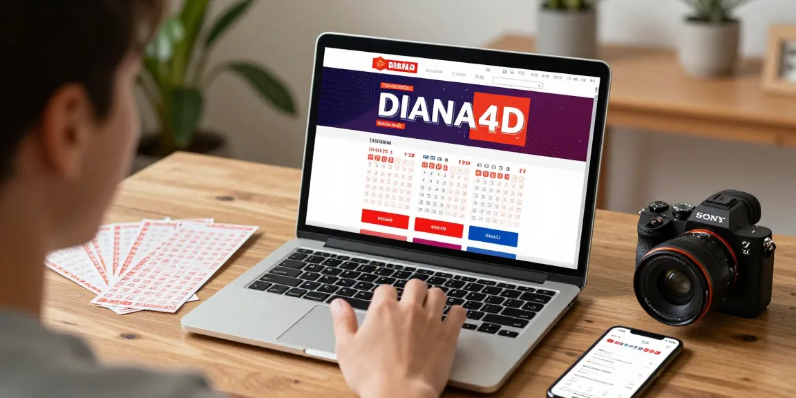 Pengguna aktif di situs diana4d dengan laptop dan tiket lotere di meja.