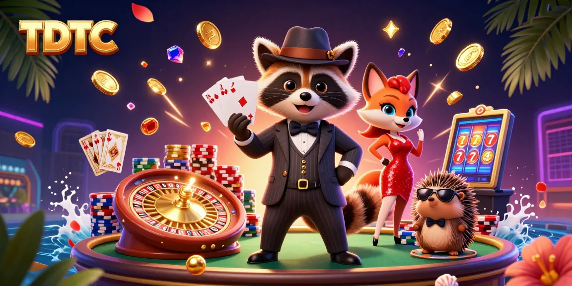 Experience winning moments with TDTC's charming raccoon and elegant fox in a casino setting.