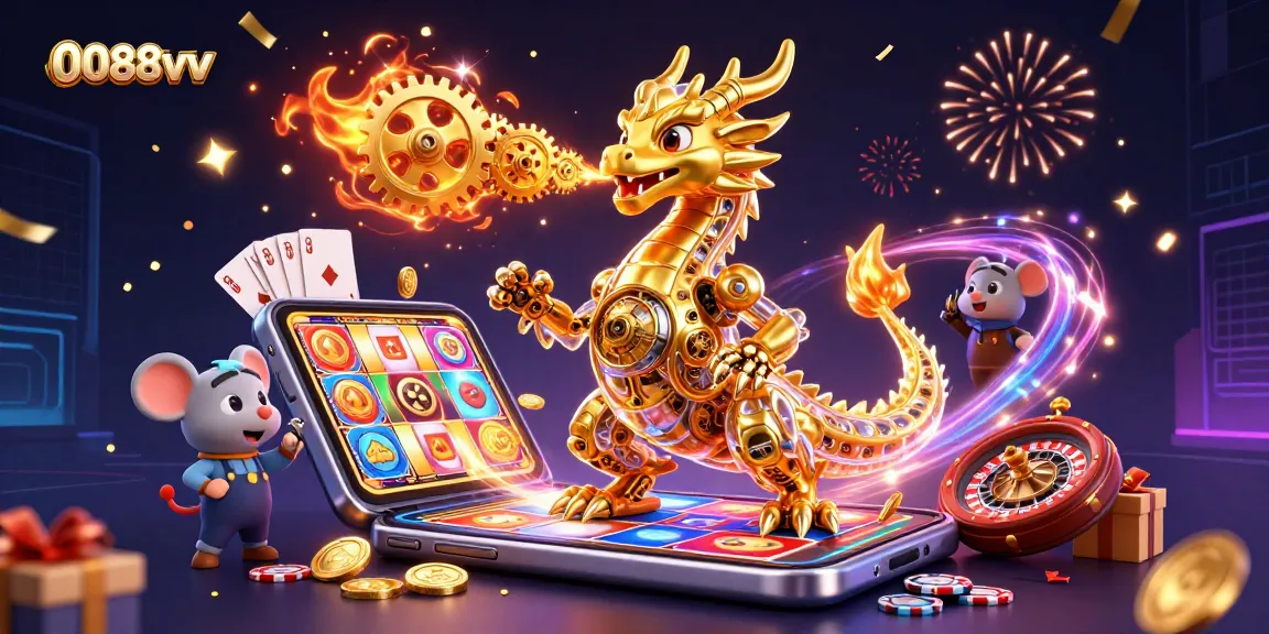 Experience thrilling gaming at 0088vv with a vivid illustration depicting a vibrant casino atmosphere.