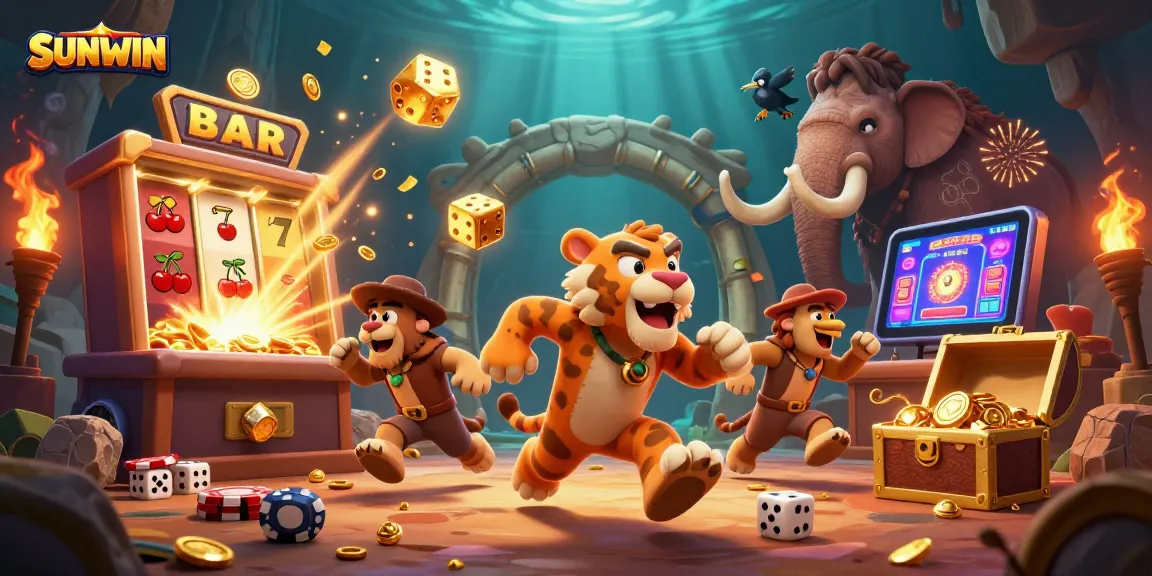 SUNWIN delights players with a vibrant casino scene featuring classic games and riches overflowing from treasure chests.