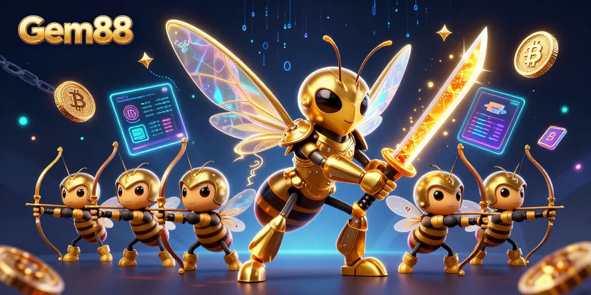 Engage with Gem88 as the giant golden hornet and bee archers bring energy to the crypto casino scene.