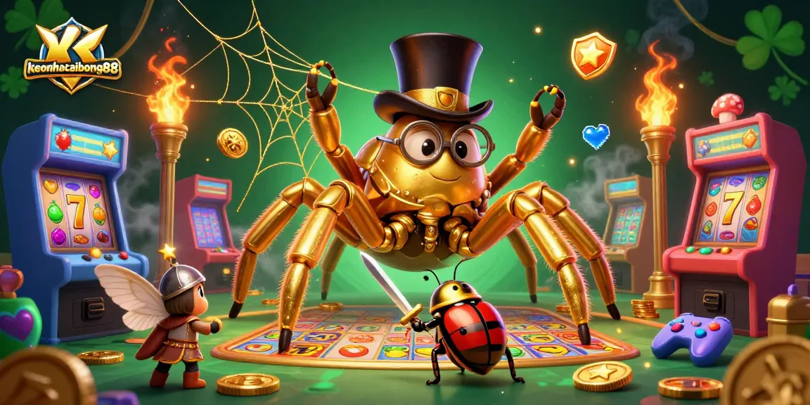 Engage in thrilling gaming experiences at keonhacaibong88 with vibrant slot reels and dynamic characters.