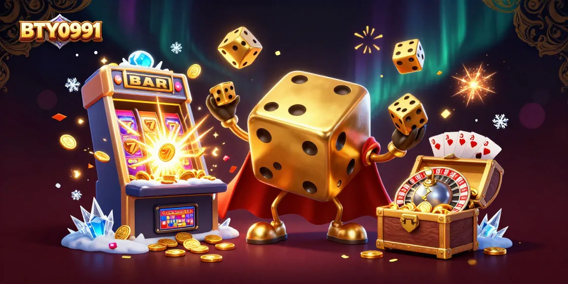 Play with luck at BTY0991 with golden dice and jackpot treasures in this vibrant casino scene.