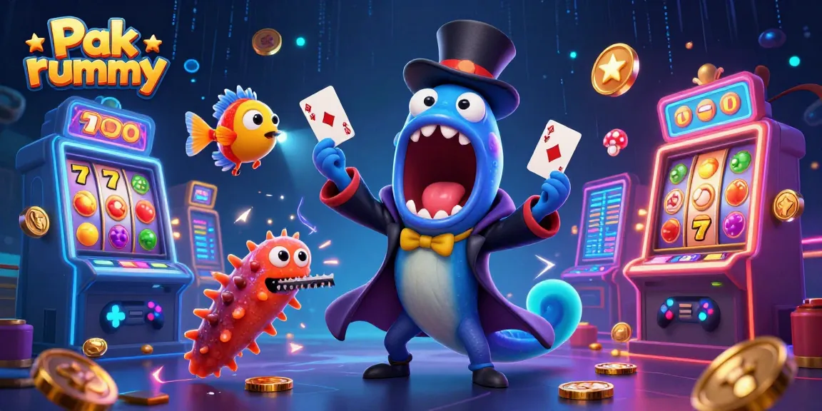 Experience Pak rummy's thrilling gameplay with colorful slot machines and whimsical characters in action.