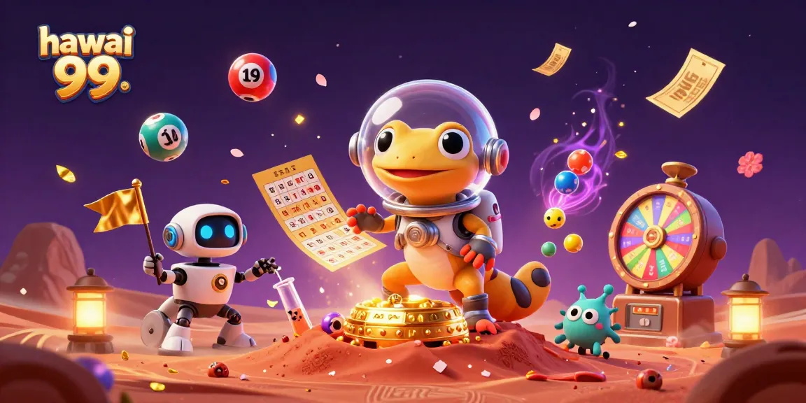 Experience the excitement of hawai 99 featuring a Martian gecko and lottery elements in vibrant 3D.