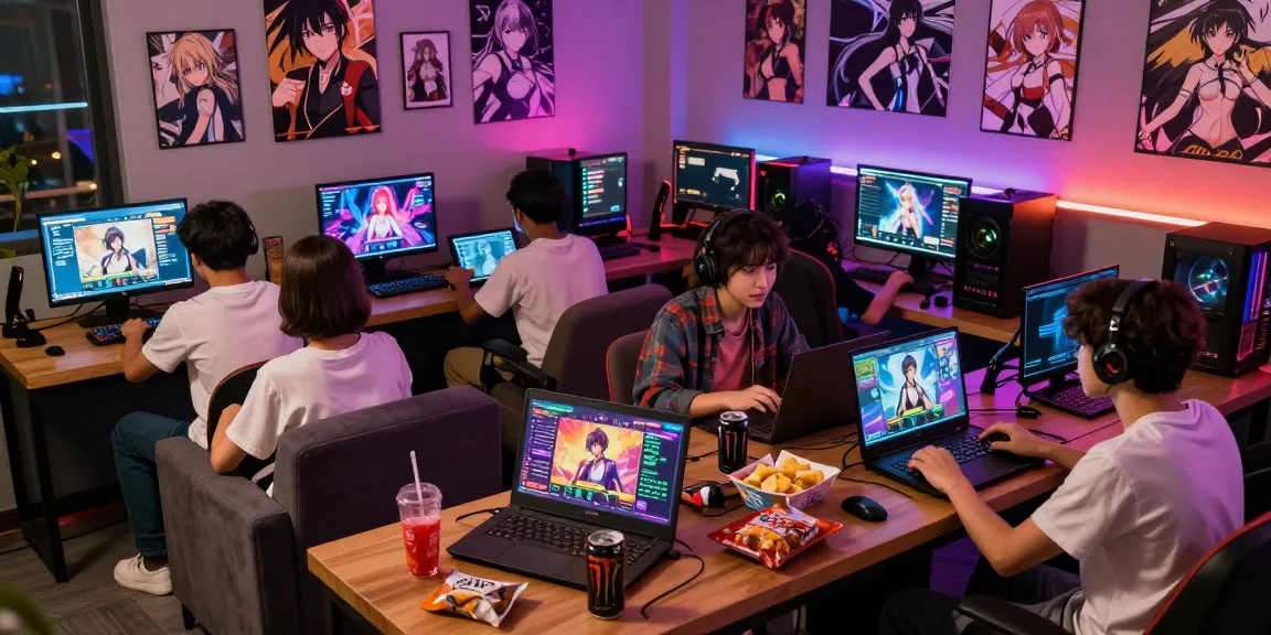 Engaging gaming scene with players enjoying hentai games in a cozy lounge.